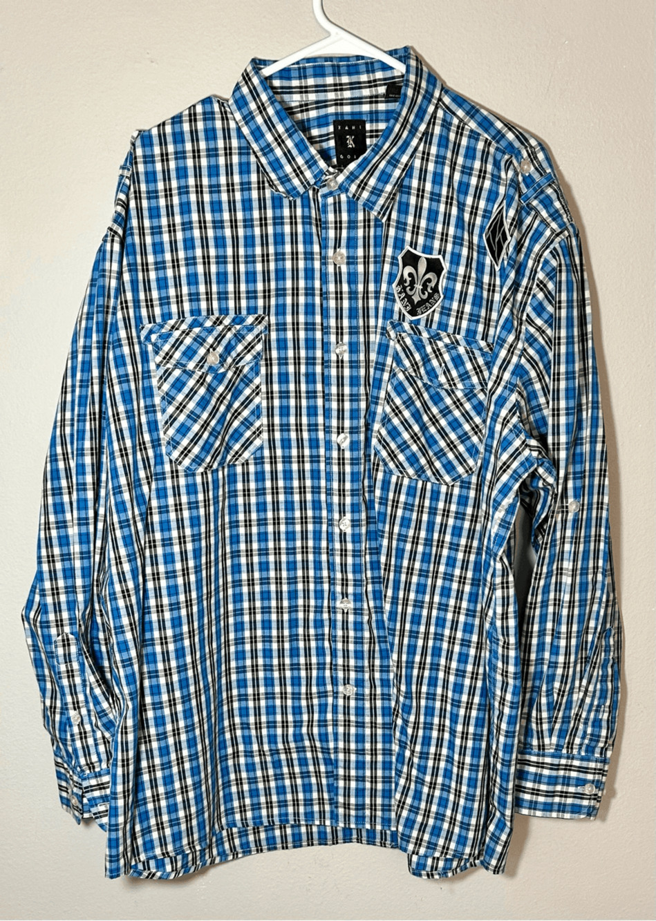 Vintage Kani Gold Blue Checkered Button Down Ling Sleeve Casual Shirt Sz 3XL